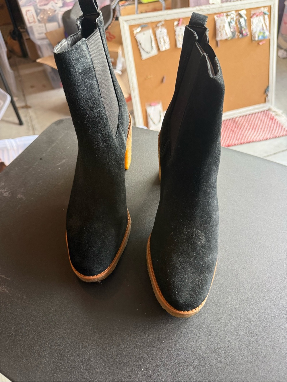 Lauren Ralph Lauren Black Suede Chelsea Ankle Boots with Tan Sole